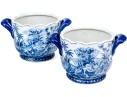 Pair Of Decorative Chinese Export Style Blue And White Twin Handled Wine Coolers