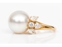 Fred 18k Yellow Gold Magnficent Vintage South Sea Cultured Pearl And Diamond Ring, Size 5.75