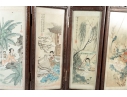 Vintage Chinese Folding Table Screen With Hand-Painted Scenes