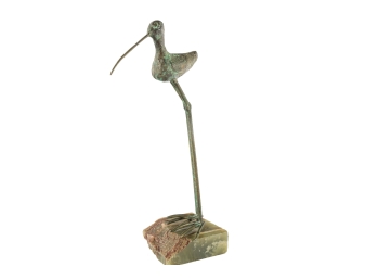 Vintage Brass Sandpiper Bird Sculpture Mounted On Onyx