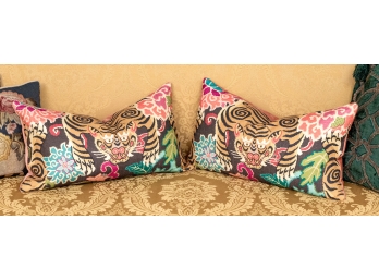 Pair Of Vintage Tiger Motif Accent Pillows
