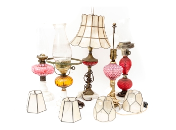 Cranberry, Milk, And Amber Glass Table Lamps